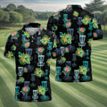Tropical Floral Pattern Disc Golf Shirt, Black Golf Shirt, Polo Shirts For Men, Golf Gift For Men
