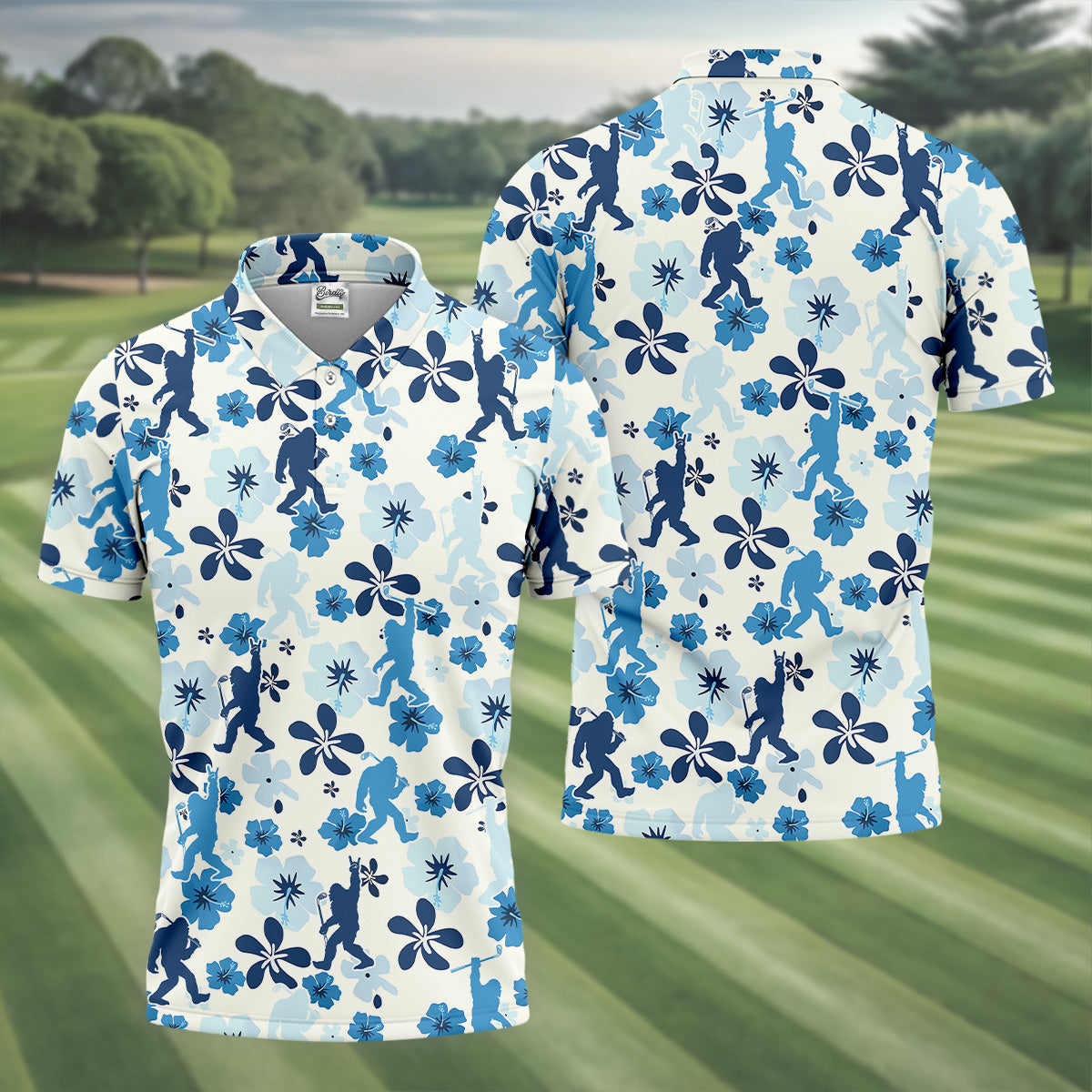 Bigfoot Golf Shirt, Mens Floral Shirt, Hawaiian Golf Shirts, Long Sleeve Polo