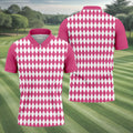White And Pink Argyle Pattern Men Polo, Polo Shirts For Men, Golf Gift For Men, Golfing Apparel
