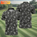Dinosaur Golf Shirt, Funny Skeleton Patterned Golf Polos, Long Sleeve Golf Shirts, Men Golf Polo