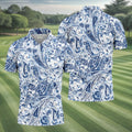 Blue Paisley Seamless Pattern Golf Tops For Men, Hawaiian Golf Shirts, Long Sleeve Polo