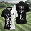 Jesus Is My Savior Golf Is My Therapy Christian Golf Shirt, Black And White Golf Polo, Polo Shirts For Men
