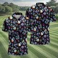 Funny Neon Cat Alien Mushroom Golf Tops For Men, Polo Shirts For Men, Golfing Apparel