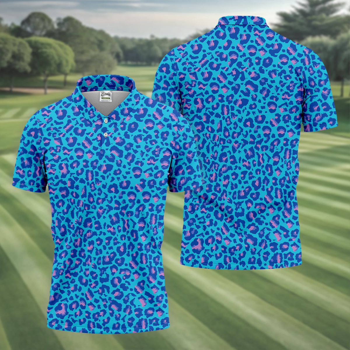 Blue Leopard Golf Tops For Men, Men Polo, Golf Gift For Men, Golfing Apparel