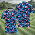 Flamingo Pink Pink And Blue Tropical Golf Shirts, Polo Shirts For Men, Golf Gift For Men, Golfing Apparel