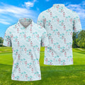Tropical Flamingo Blue Golf Shirt, Short Sleeve Button Down, Men Polo, Golf Gift For Men
