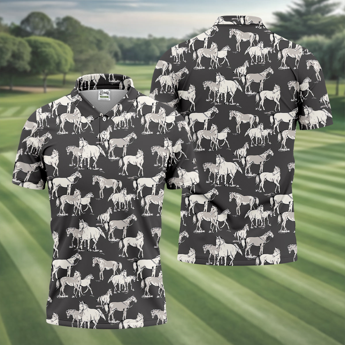 Wild Horse Seamless Pattern Golf Tops For Men, Hawaiian Golf Shirts, Polo For Men