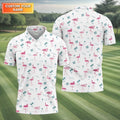 Flamingo Tropical White Polo Shirt Mens, Summer Polo Shirts, Unique Gift For Golfer