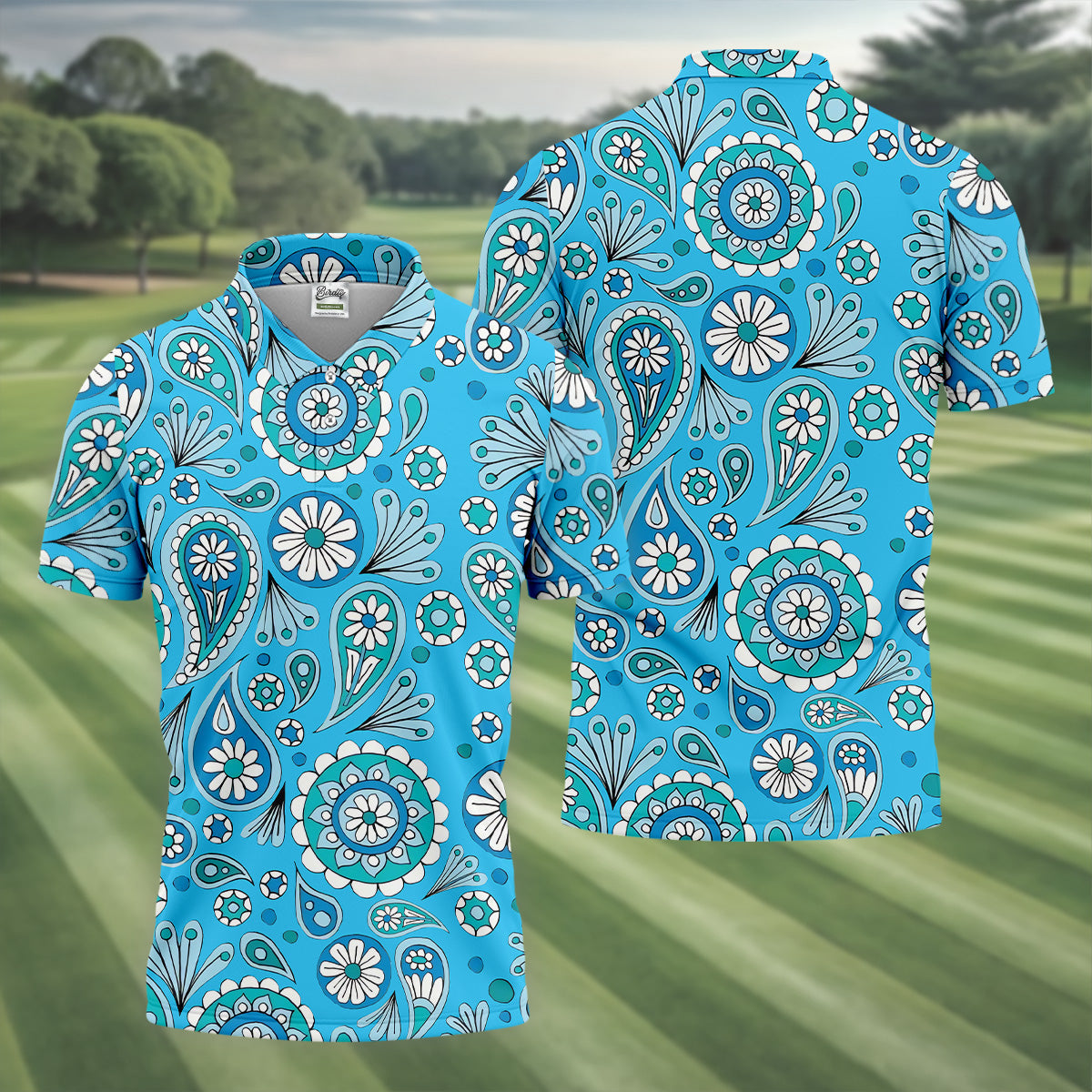 Blue Paisley Seamless Pattern Golf Tops For Men, Hawaiian Golf Shirts, Polo For Men