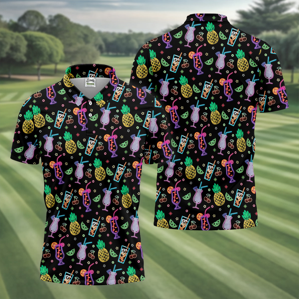 Pineapple Cocktail Tropical Golf Shirts, Hawaiian Golf Polo, Golf Gift For Men, Golf Shirts For Men