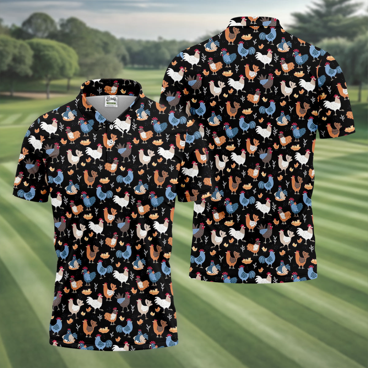 Funny Rooster Black Golf Polo Shirt, Fun Golf Shirts For Men, Gift For Chicken Lover, Golfing Apparel