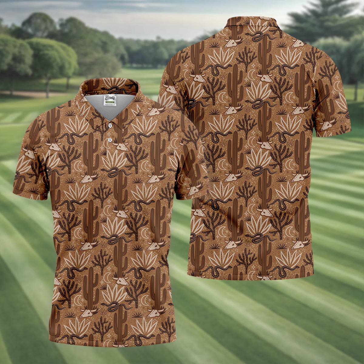 Snake Cactus Seamless Pattern Golf Tops For Men, Hawaiian Golf Shirts, Long Sleeve Polo