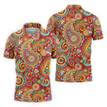 Red Paisley Seamless Pattern Golf Tops For Men, Hawaiian Golf Shirts, Long Sleeve Polo