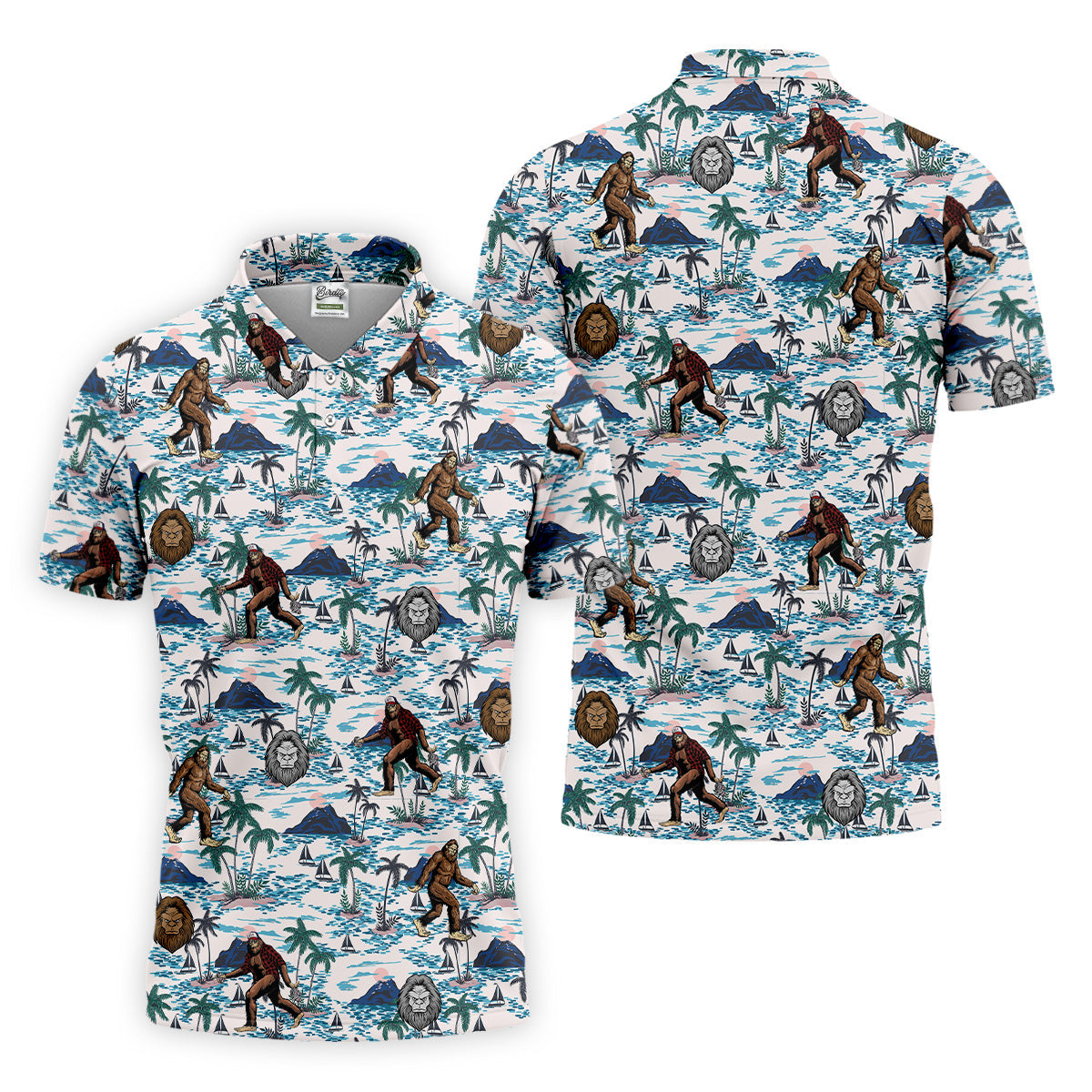 Funny Bigfoot Tropical Golf Shirts, Men's Funny Golf Shirts, Golfing Apparel, Polo For Men