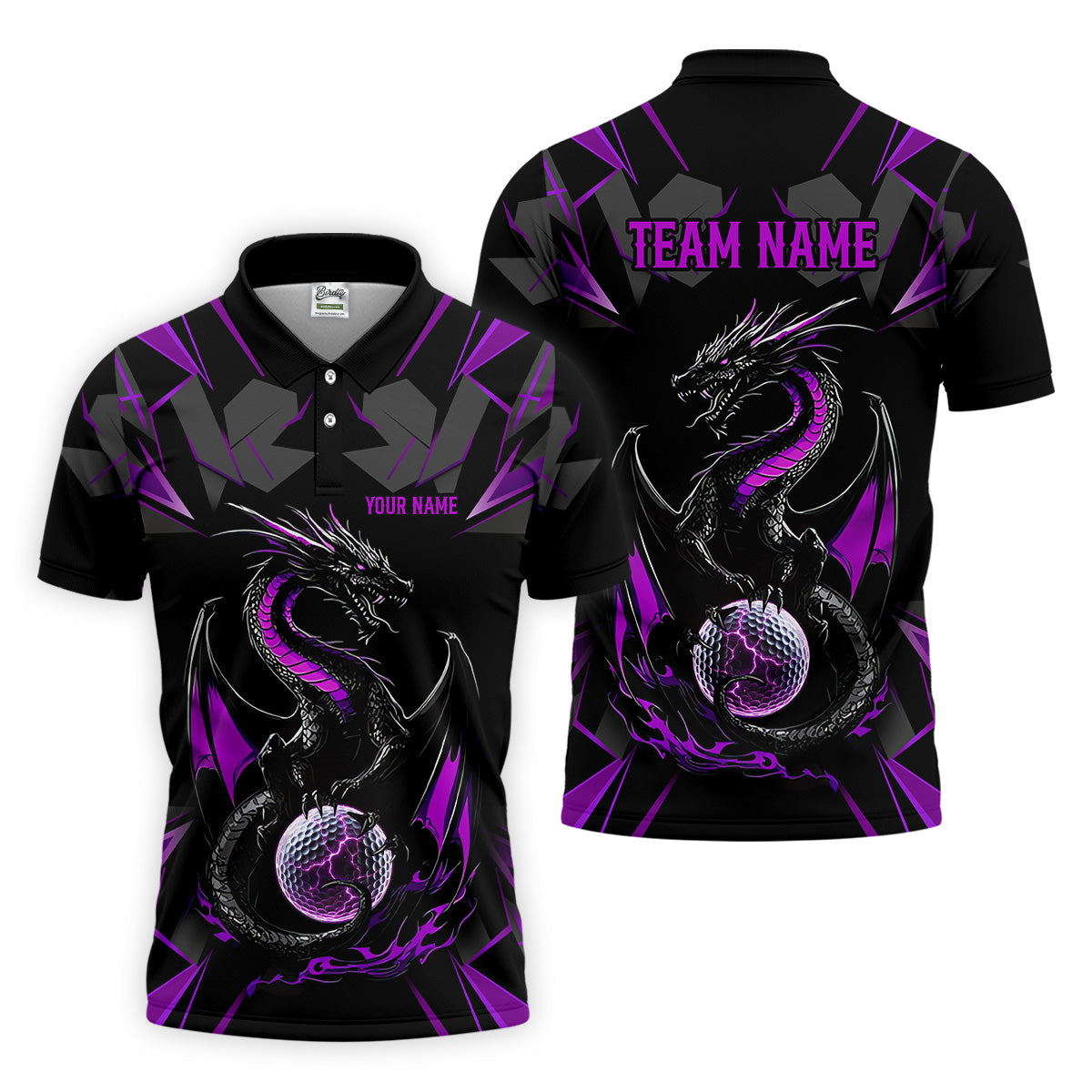 Black And Purple Dragon Golf Team Shirt, Mens Golf Polo Shirts, Cool Golf Gift, Golfing Apparel