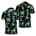Tropical Floral Pattern Disc Golf Shirt, Black Golf Shirt, Polo Shirts For Men, Golf Gift For Men