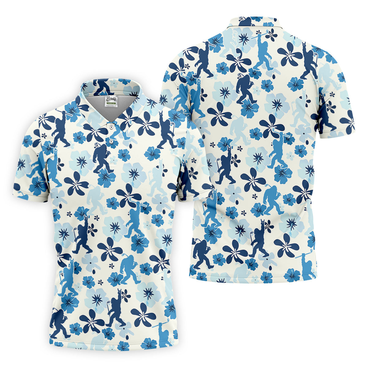 Bigfoot Golf Shirt, Mens Floral Shirt, Hawaiian Golf Shirts, Long Sleeve Polo