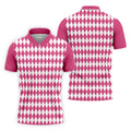 White And Pink Argyle Pattern Men Polo, Polo Shirts For Men, Golf Gift For Men, Golfing Apparel