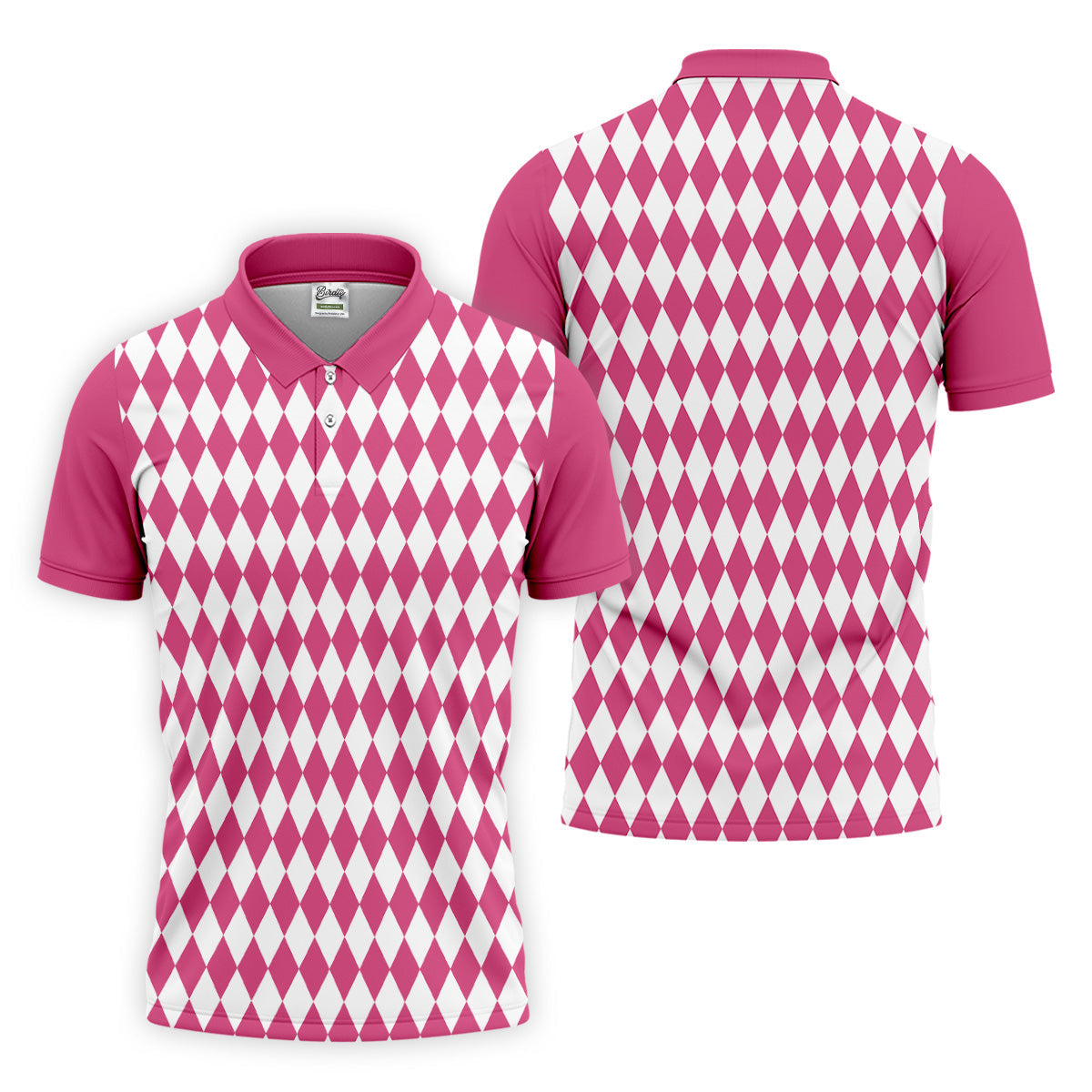 White And Pink Argyle Pattern Men Polo, Polo Shirts For Men, Golf Gift For Men, Golfing Apparel