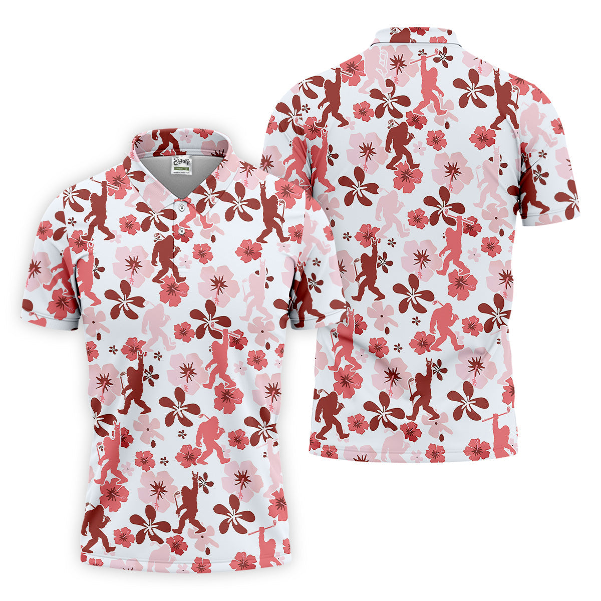 Sasquatch Golf Shirt, Mens Floral Shirt, Hawaiian Golf Shirts, Long Sleeve Polo