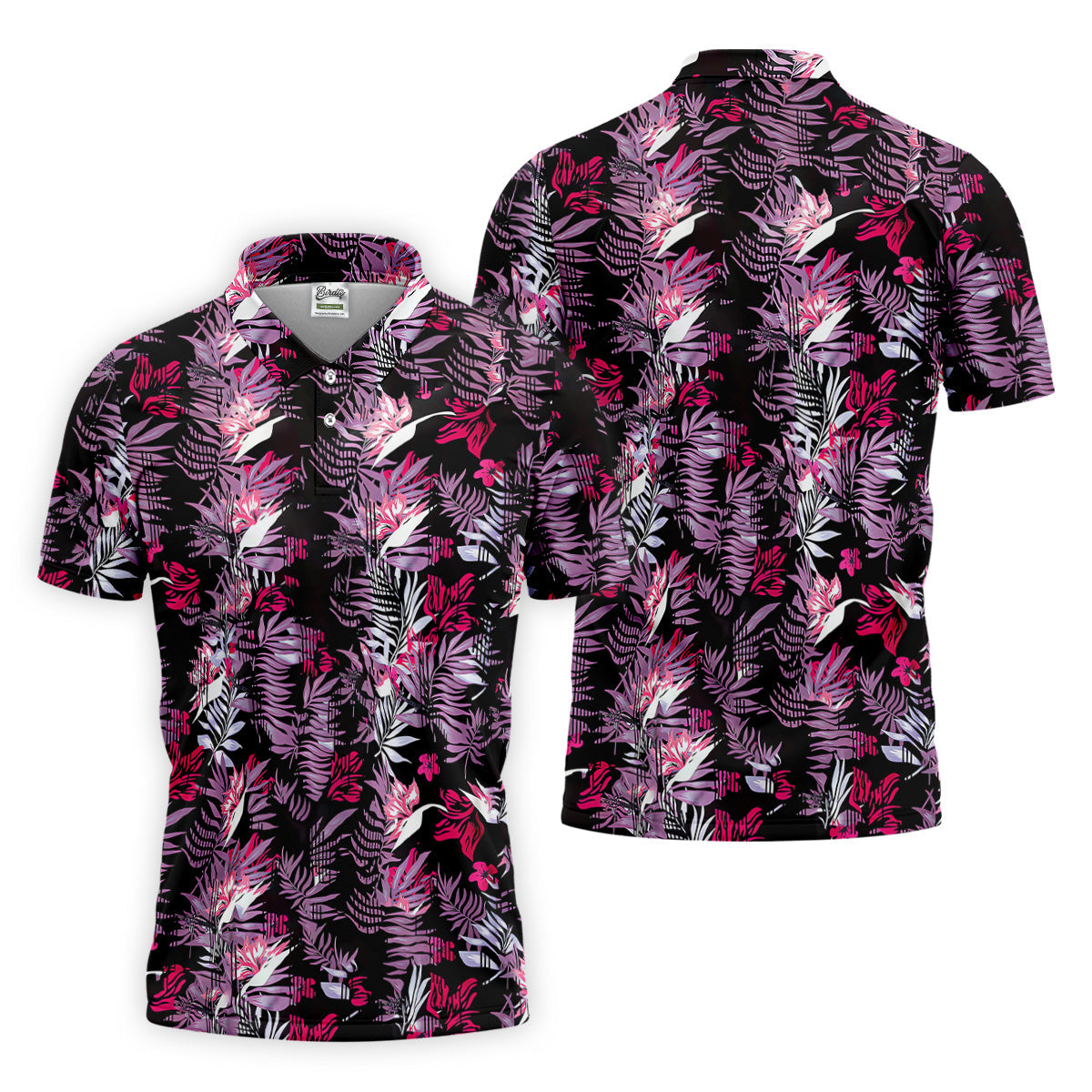 Purple And Black Tropical Golf Shirts, Golf Tops For Men, Polo Shirts For Men, Golfing Apparel