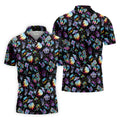 Funny Neon Cat Alien Mushroom Golf Tops For Men, Polo Shirts For Men, Golfing Apparel