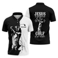 Jesus Is My Savior Golf Is My Therapy Christian Golf Shirt, Black And White Golf Polo, Polo Shirts For Men