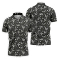 Dinosaur Golf Shirt, Funny Skeleton Patterned Golf Polos, Long Sleeve Golf Shirts, Men Golf Polo
