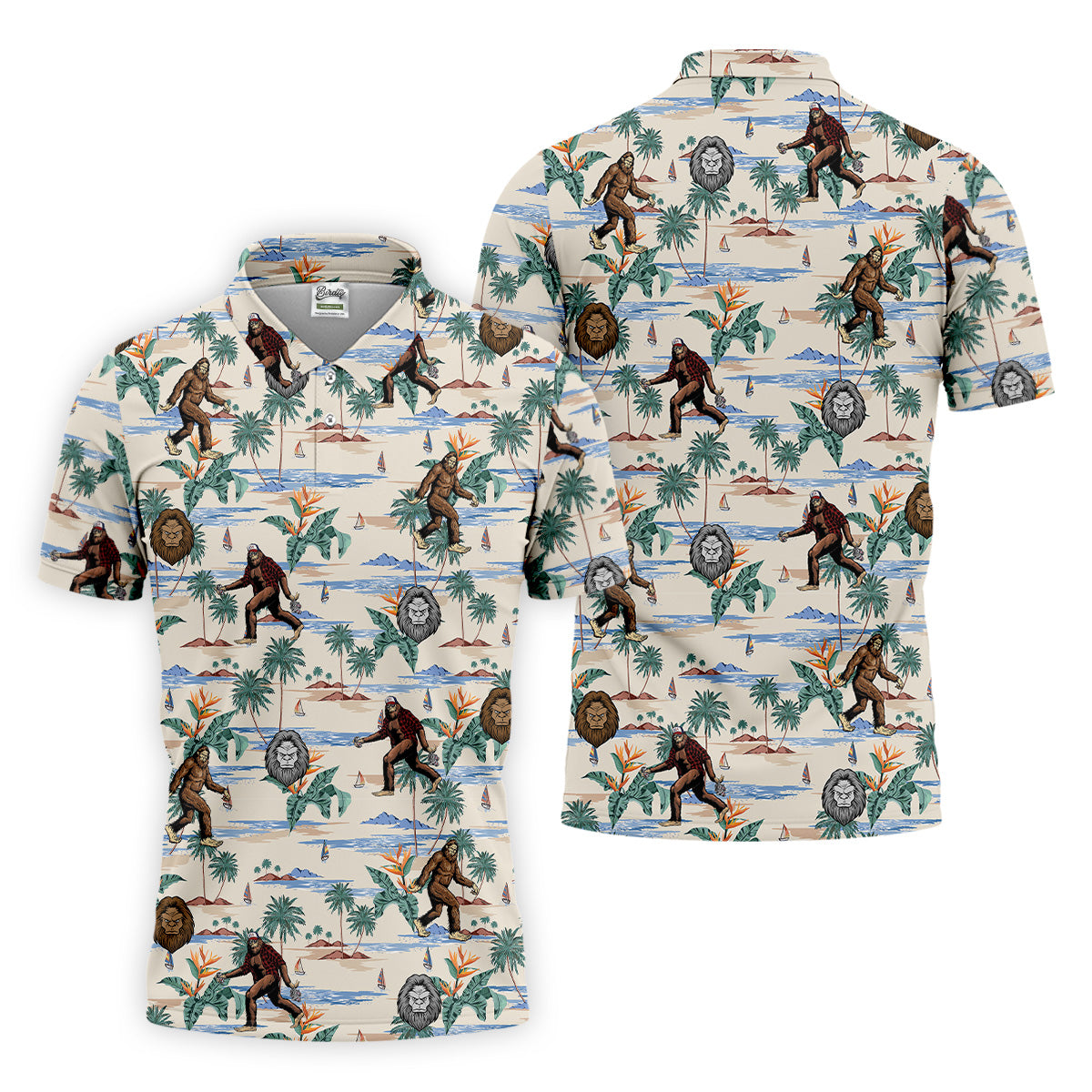 Funny Sasquatch Tropical Golf Shirts, Fun Men's Golf Polos, Hawaiian Golf Shirts, Golfing Apparel
