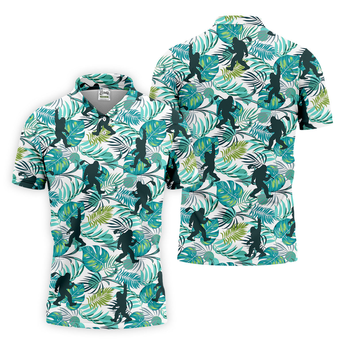 Tropical Green Bigfoot Golf Shirt, Golf Tops For Men, Custom Golf Polos, Golf Gift For Men