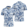 Blue Paisley Seamless Pattern Golf Tops For Men, Hawaiian Golf Shirts, Long Sleeve Polo