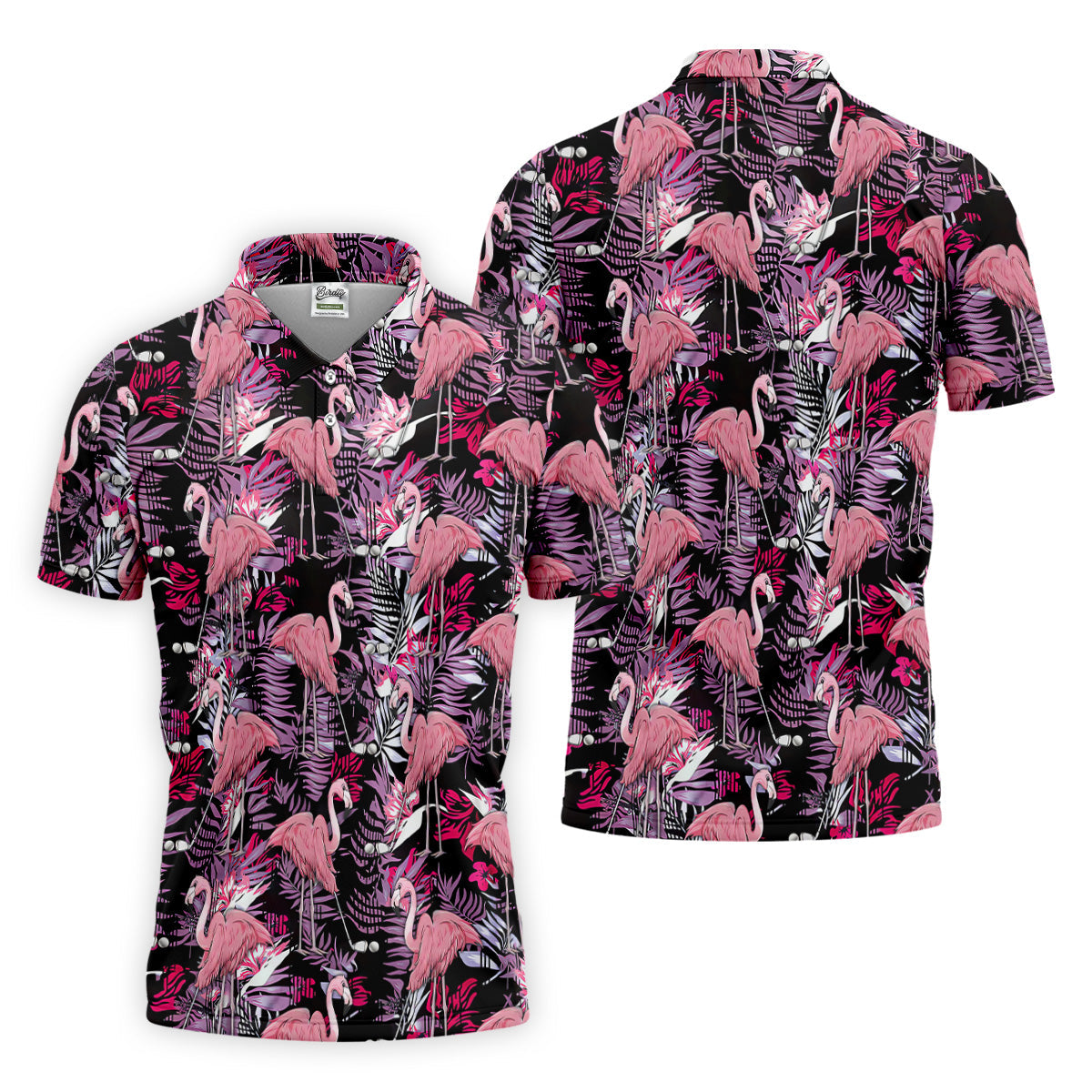 Tropical Flamingo Purple Golf Shirt, Golf Tops For Men, Polo Shirts For Men, Golfing Apparel