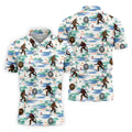 White And Blue Funny Sasquatch Tropical Golf Shirts, Fun Men's Golf Polos, Hawaiian Golf Shirts, Golfing Apparel