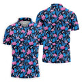 Flamingo Pink Pink And Blue Tropical Golf Shirts, Polo Shirts For Men, Golf Gift For Men, Golfing Apparel