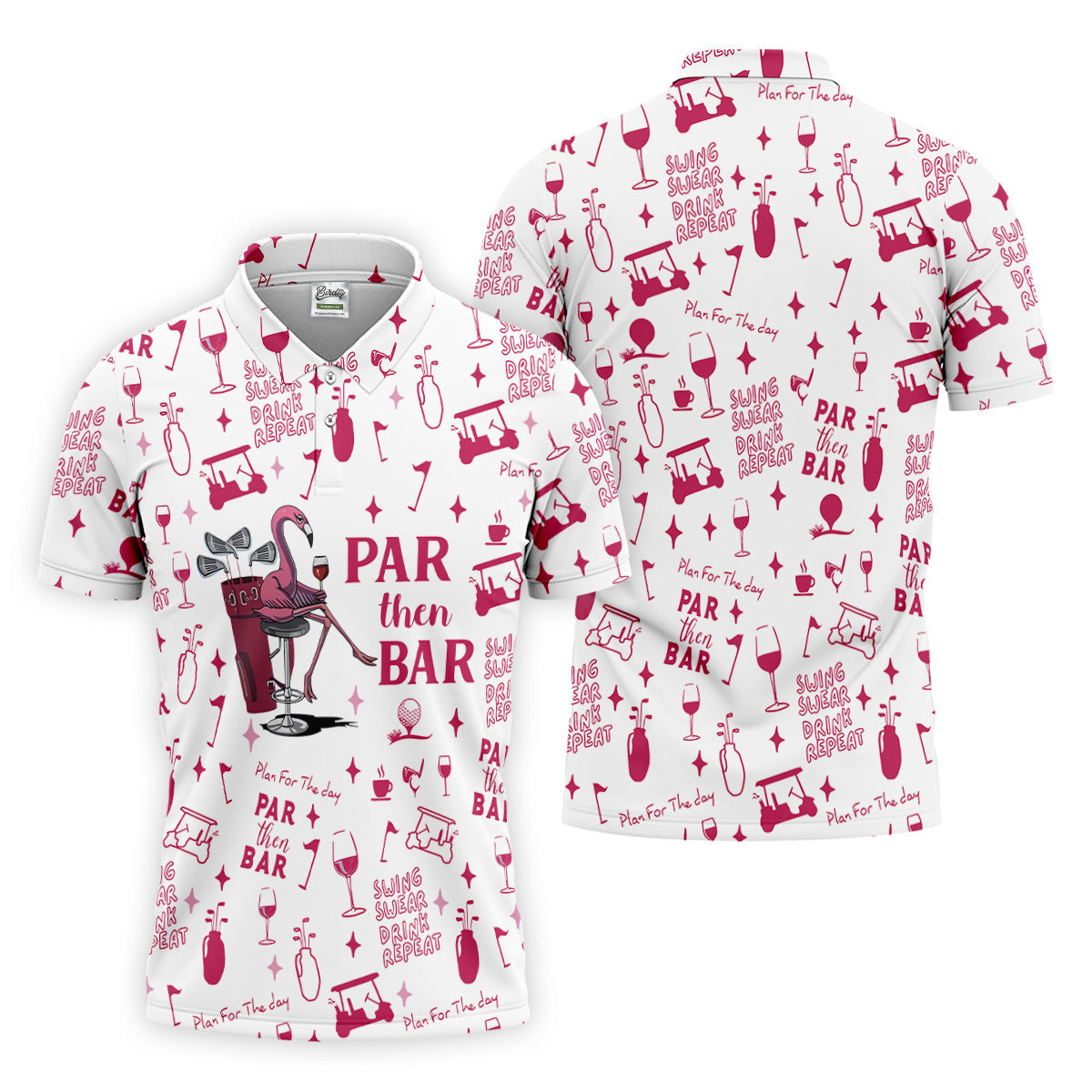 Swing Swear Drink Repeat Par Then Bar Flamingo Golf Shirt, Fun Men's Golf Polos, Polo Shirts For Men