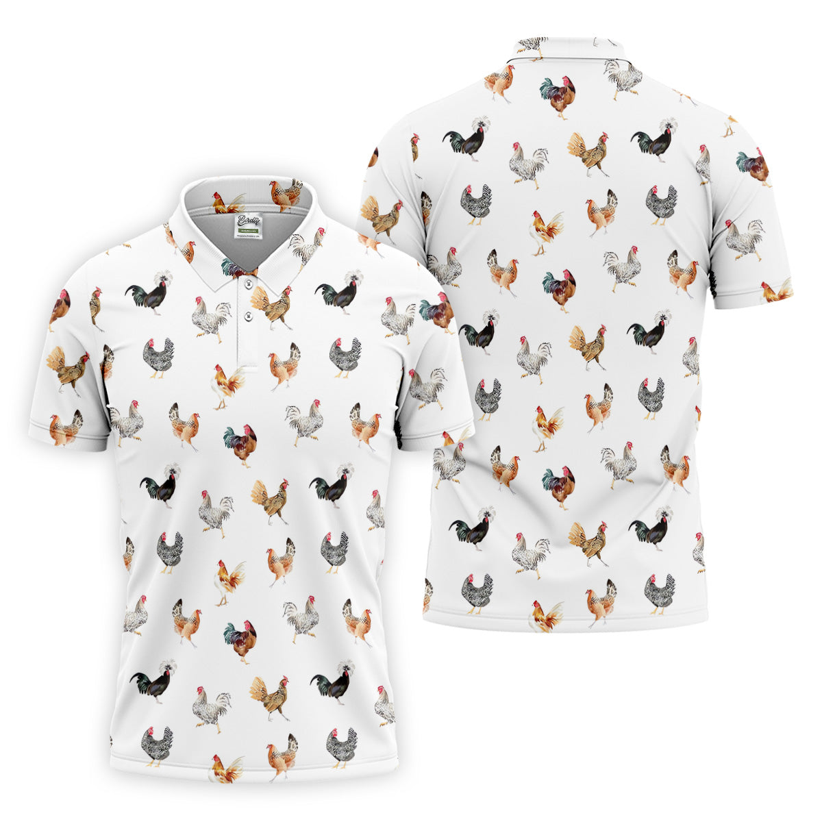 Prancing Chickens Men's White Golf Polo, Gift For Chicken Lover, Polo Shirts For Men, Golfing Apparel