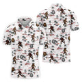 White Funny Sasquatch Tropical Golf Shirts, Fun Men's Golf Polos, Hawaiian Golf Shirts, Golfing Apparel