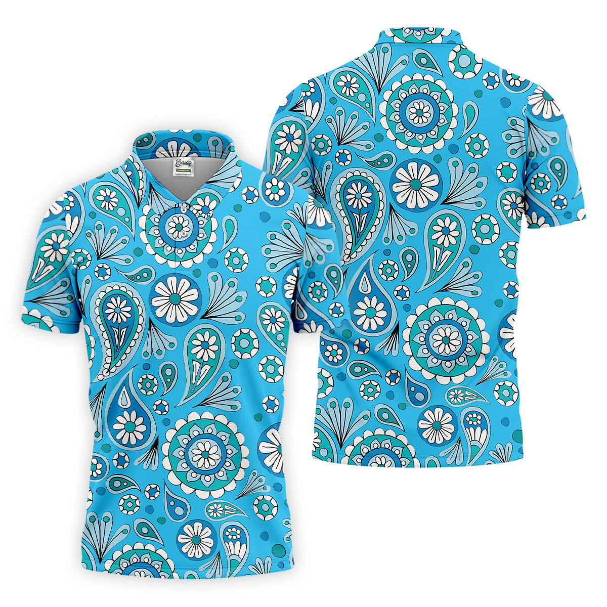 Blue Paisley Seamless Pattern Golf Tops For Men, Hawaiian Golf Shirts, Polo For Men