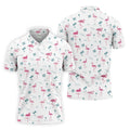 Flamingo Tropical White Polo Shirt Mens, Summer Polo Shirts, Unique Gift For Golfer