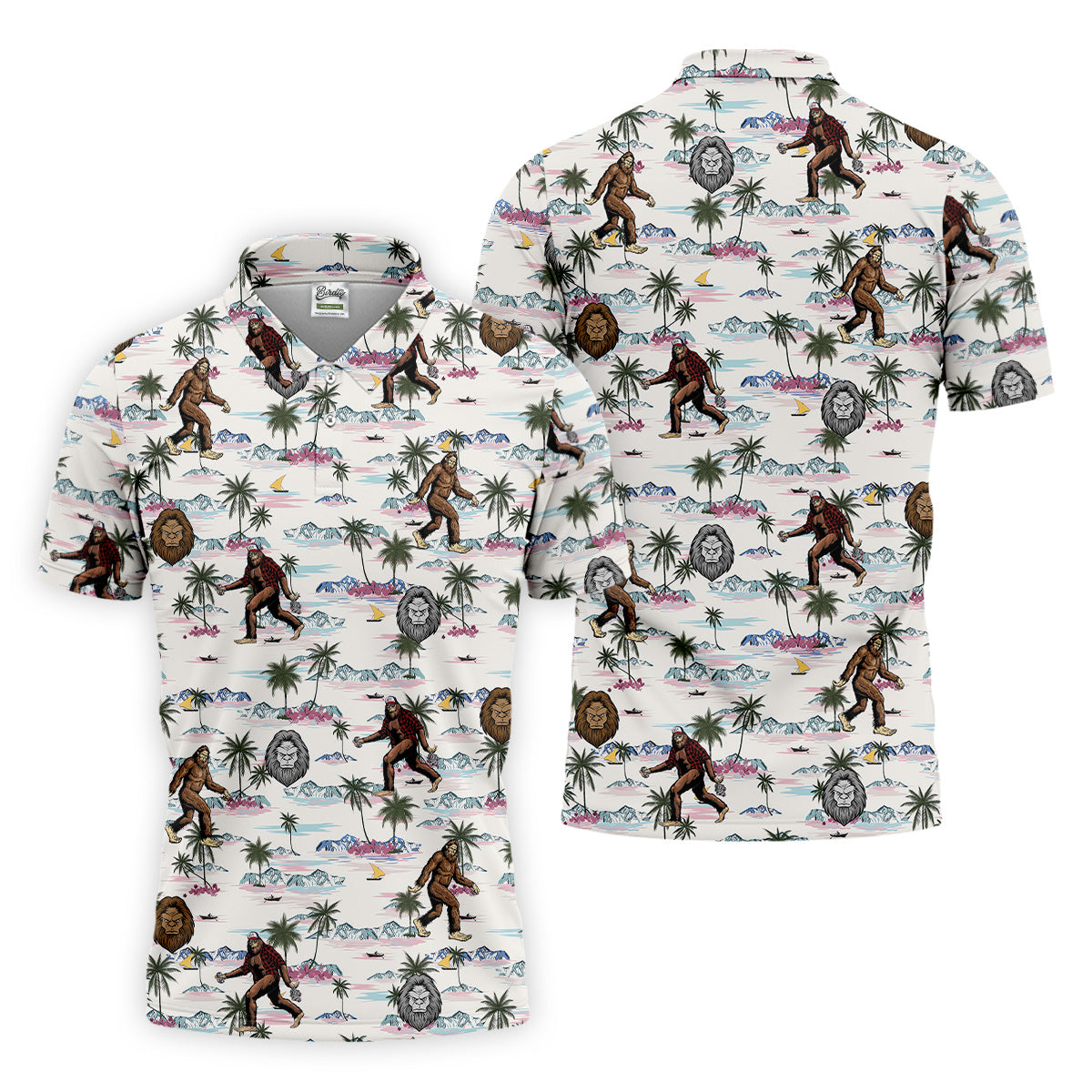 Funny Sasquatch Tropical Golf Shirts, Men's Funny Golf Shirts, Golfing Apparel, Polo For Men
