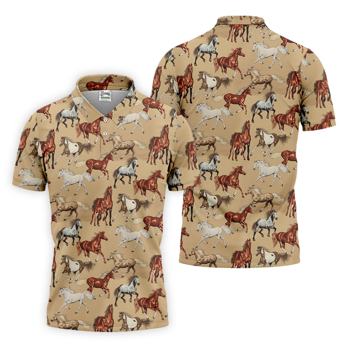Wild Horse Seamless Pattern Golf Tops For Men, Hawaiian Golf Shirts, Long Sleeve Polo