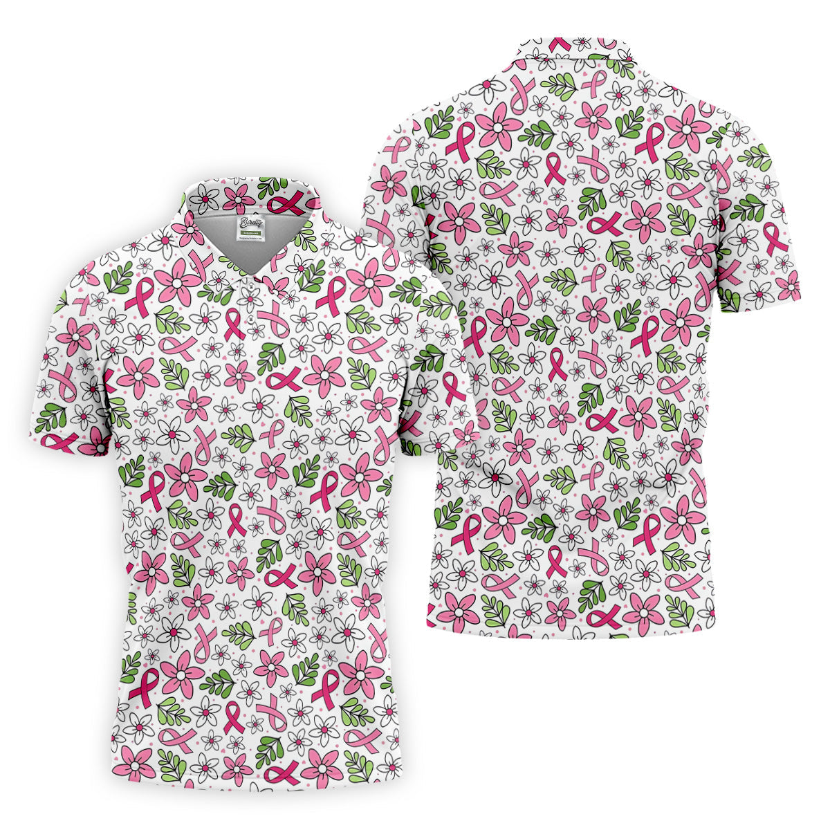 Breast Cancer Awareness Ribbon Flower Men Shirt, Cancer Awareness Shirt, Polo Shirts For Men