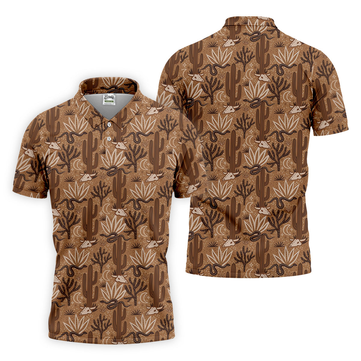 Snake Cactus Seamless Pattern Golf Tops For Men, Hawaiian Golf Shirts, Long Sleeve Polo