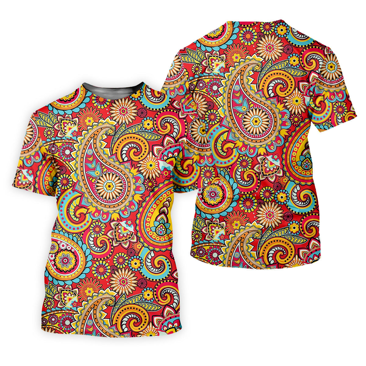 Red Paisley Seamless Pattern Golf Tops For Men, Hawaiian Golf Shirts, Long Sleeve Polo