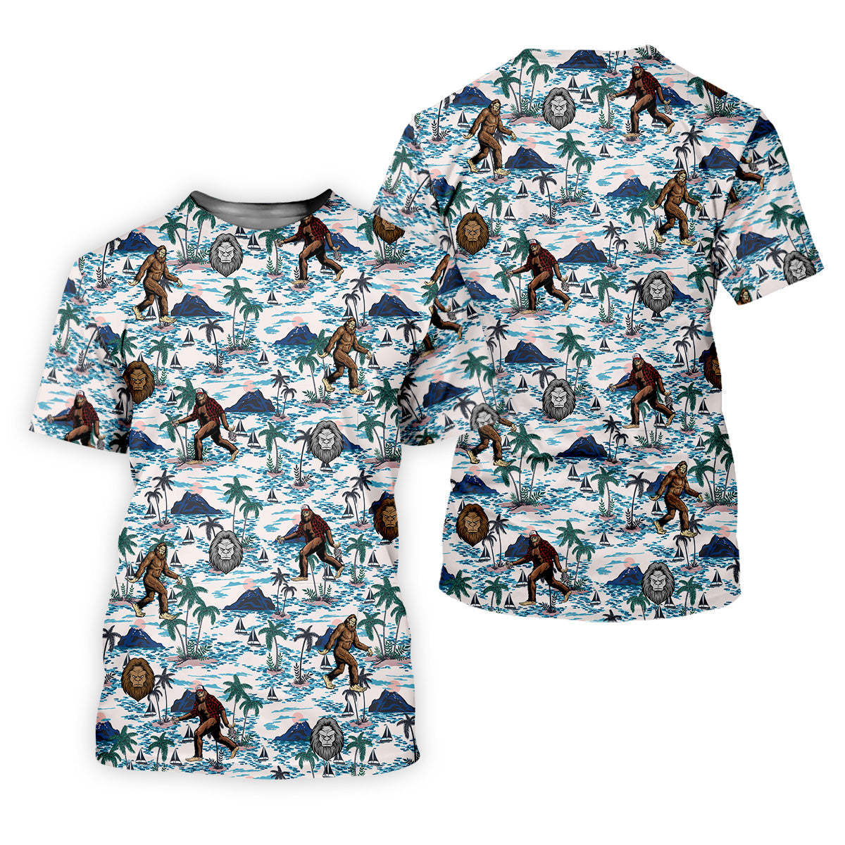 Funny Bigfoot Tropical Golf Shirts, Men's Funny Golf Shirts, Golfing Apparel, Polo For Men