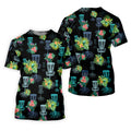 Tropical Floral Pattern Disc Golf Shirt, Black Golf Shirt, Polo Shirts For Men, Golf Gift For Men