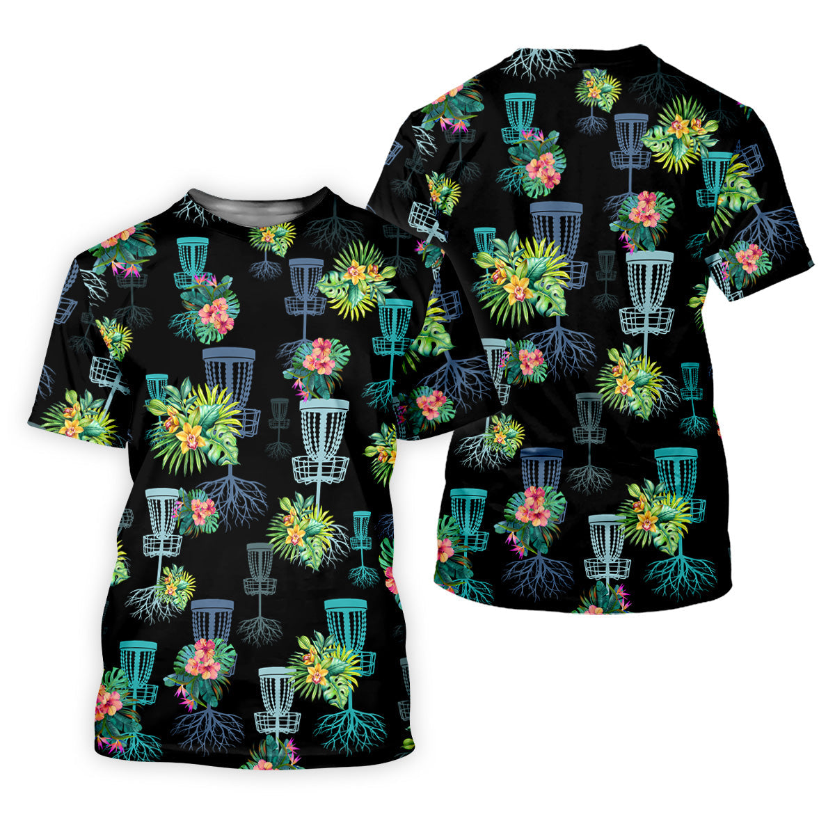 Tropical Floral Pattern Disc Golf Shirt, Black Golf Shirt, Polo Shirts For Men, Golf Gift For Men