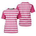 White And Pink Argyle Pattern Women's Golf Shirts, Ladies Sleeveless Polo, Ladies Golf Shirts