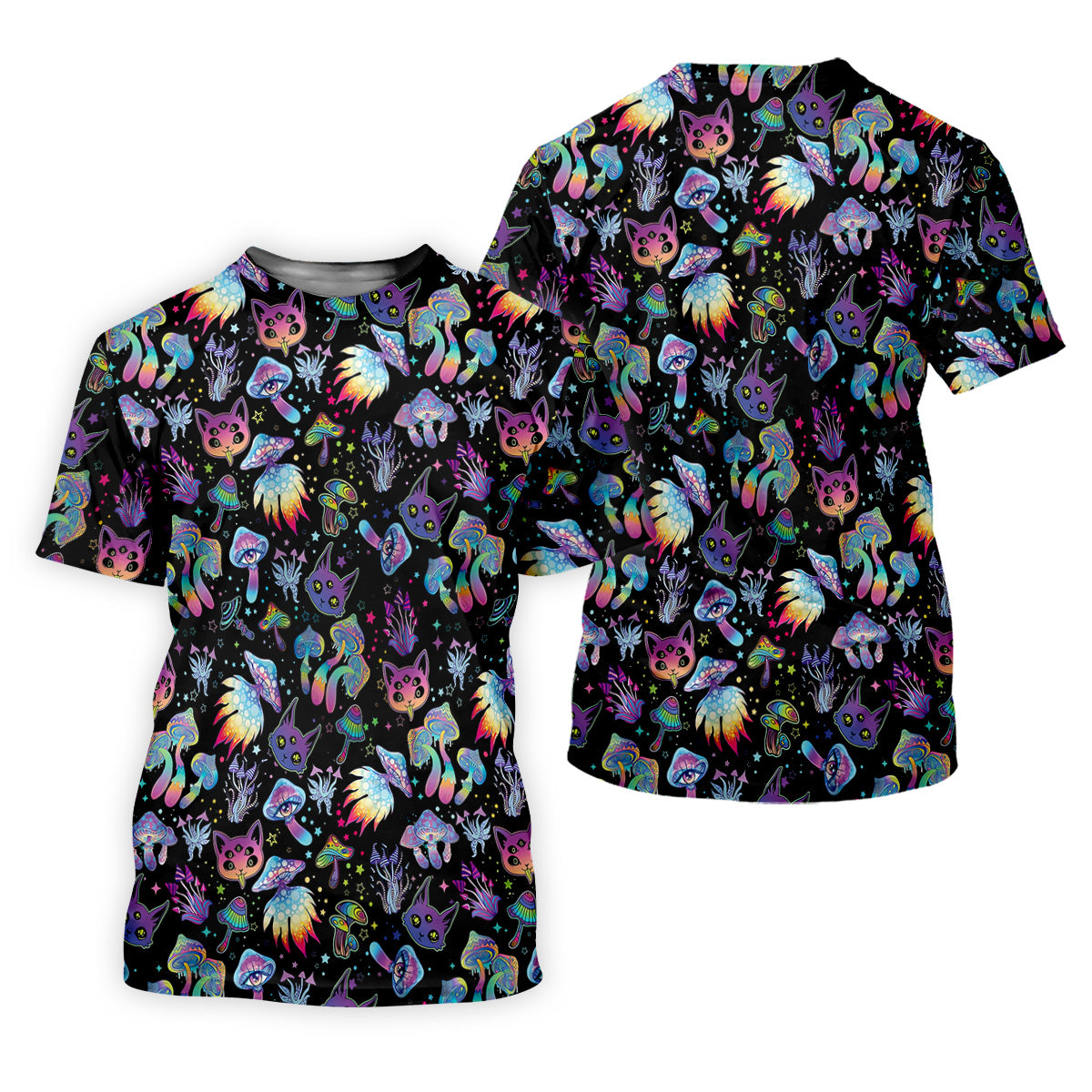 Funny Neon Cat Alien Mushroom Golf Tops For Men, Cute Golf Outfit, Polo Shirts For Men, Golfing Apparel