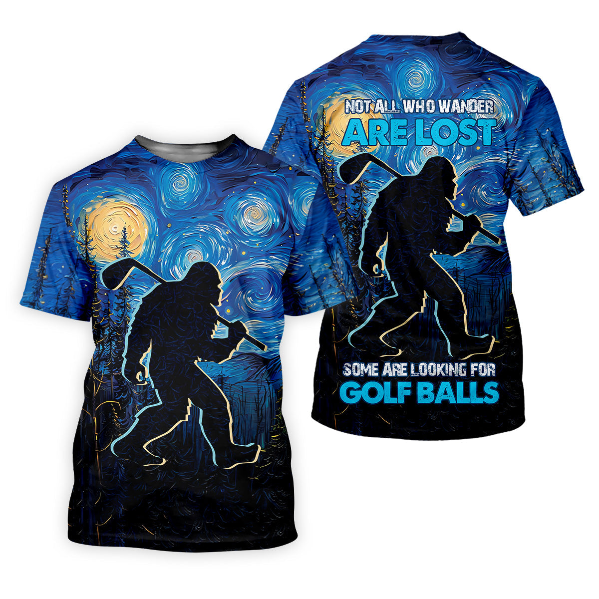 Not All Who Wander Are Lost Starry Night Shirt, Sasquatch Golf Shirt, Golf Tops For Men, Golf Gift For Men